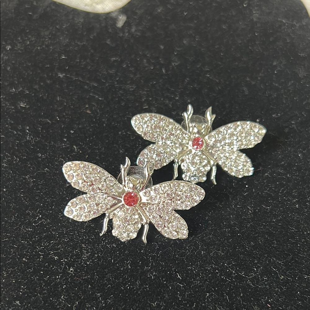 Elegant Silver and Red earrings with Insect Motifs